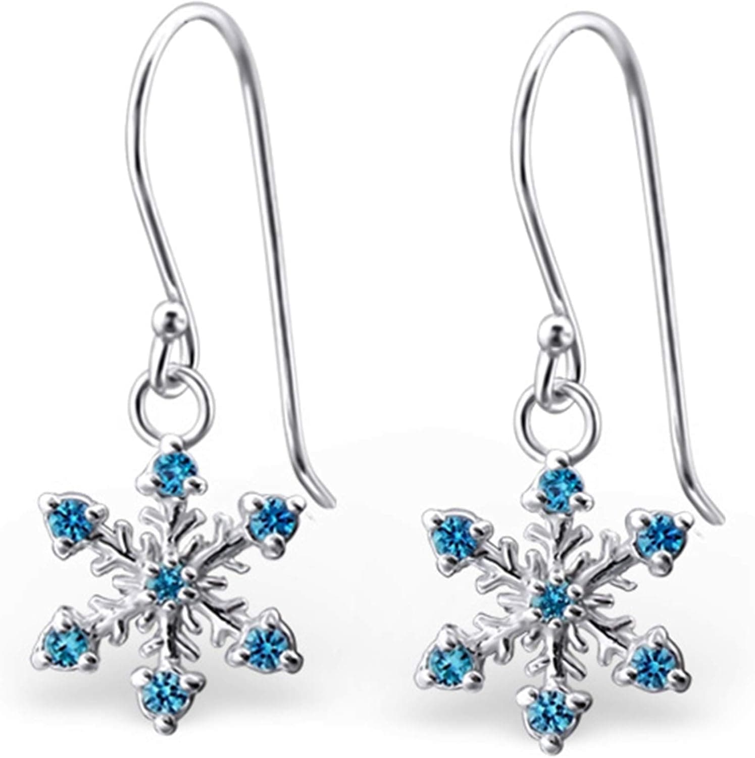 Hypoallergenic Sterling Silver Snowflake/w Blue CZ Crystal Earrings
