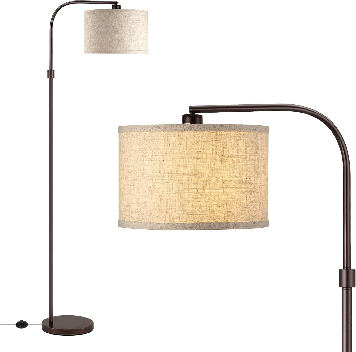 EDISHINE Arched Floor Lamp for Living Room, Arc Standing Tall Lamp with Adjustable Linen Lamp Shade, Modern Minimalist Corner Reading Light for Bedroom, Office, 62" (Bronze)
