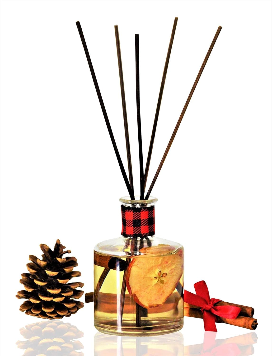 EMNE HOME Apple Cinnamon Reed Diffuser Set | Beautiful 5oz Reusable Bottle with Real Apple Slices and Cinnamon | Perfect Autumn Holiday Decor | Hand Made in The USA