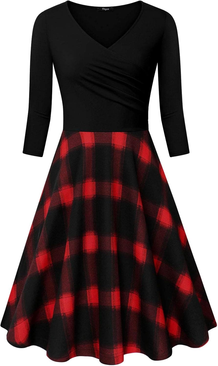 Ckuvysq Women's Cross V Neck Dresses 3/4 Sleeve Flared A Line Dress