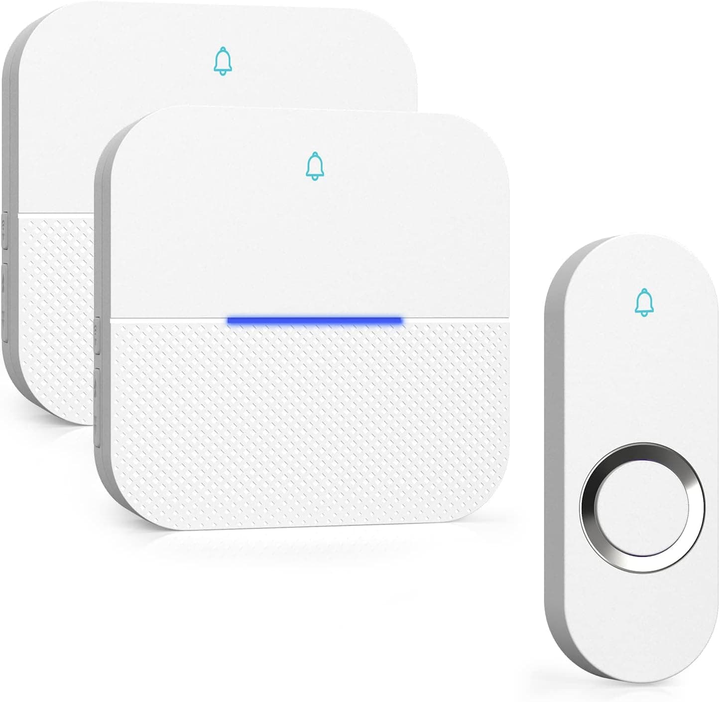 AIDA Lighted Wireless Doorbell, Home Waterproof Doorbell 1,000ft Range, 5 Volume Levels with 58 Doorbell Chimes & LED Flash (White, Doorbell with 1 Button & 2 Receiver)