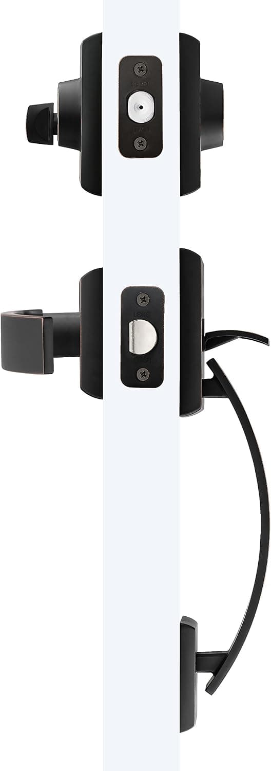 AMG and Enchante Accessories, Complete Exterior Keyed Entrance Handleset with Deadbolt and Door Lever Lock Set, Oil Rubbed Bronze