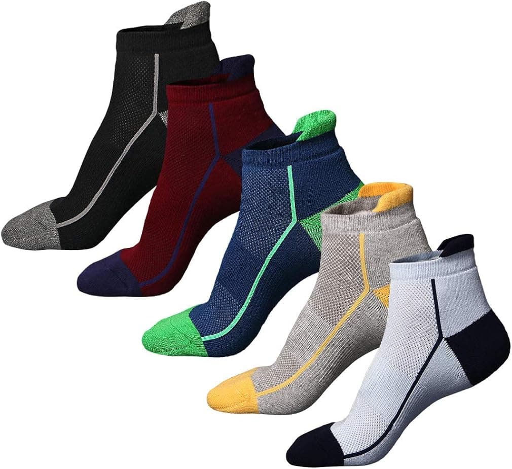 Mens Ankle Socks 5 Pairs Half Cushioned Low Cut Athletic Running Sports Ventilation Cotton Socks, US Size 7-11