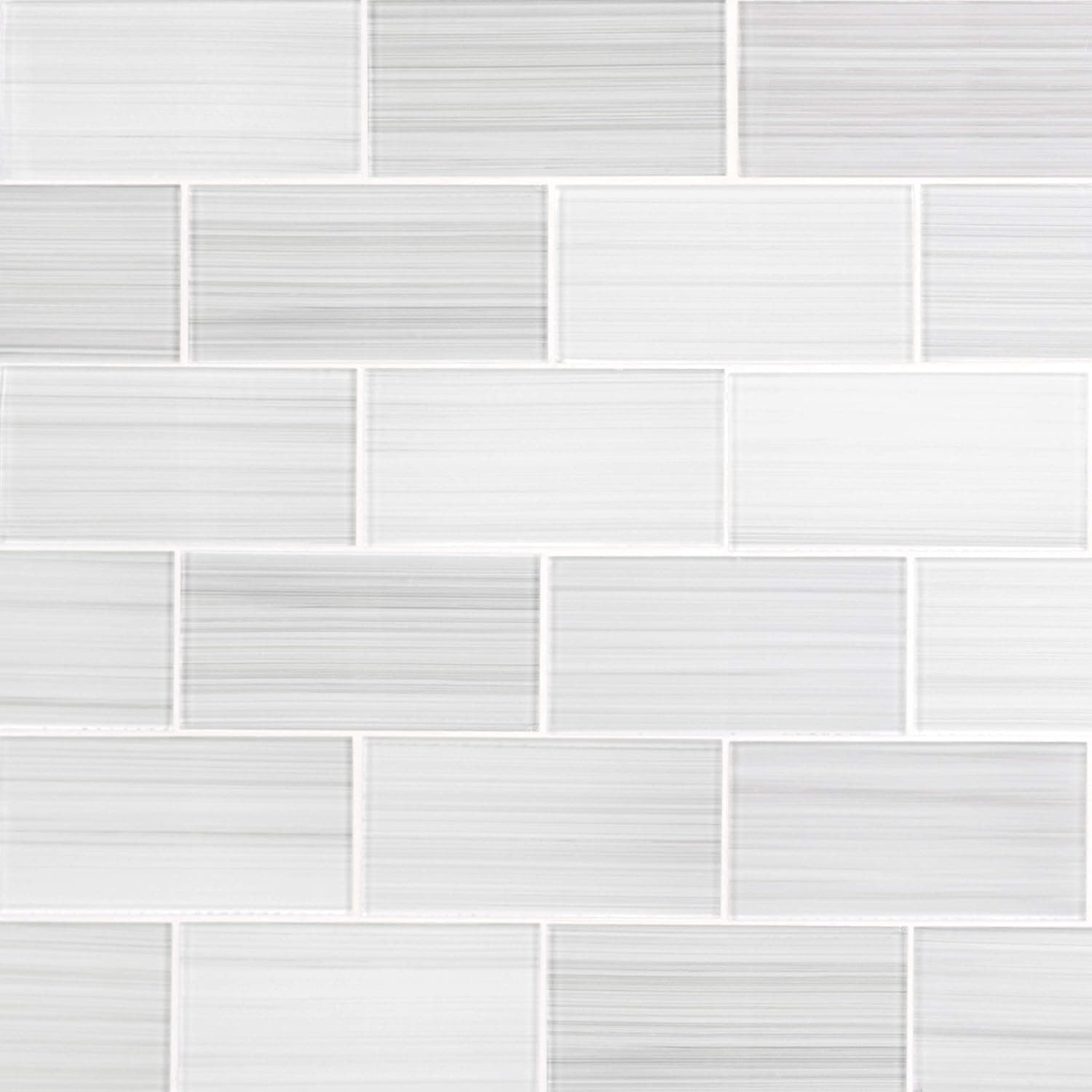 Glass Subway Backsplash Tile Bambu Hand Painted Series for Kitchen and Bathroom by WS Tiles - WSH-05H (3" x 6" Mosaic 5 SqFt, Super White)
