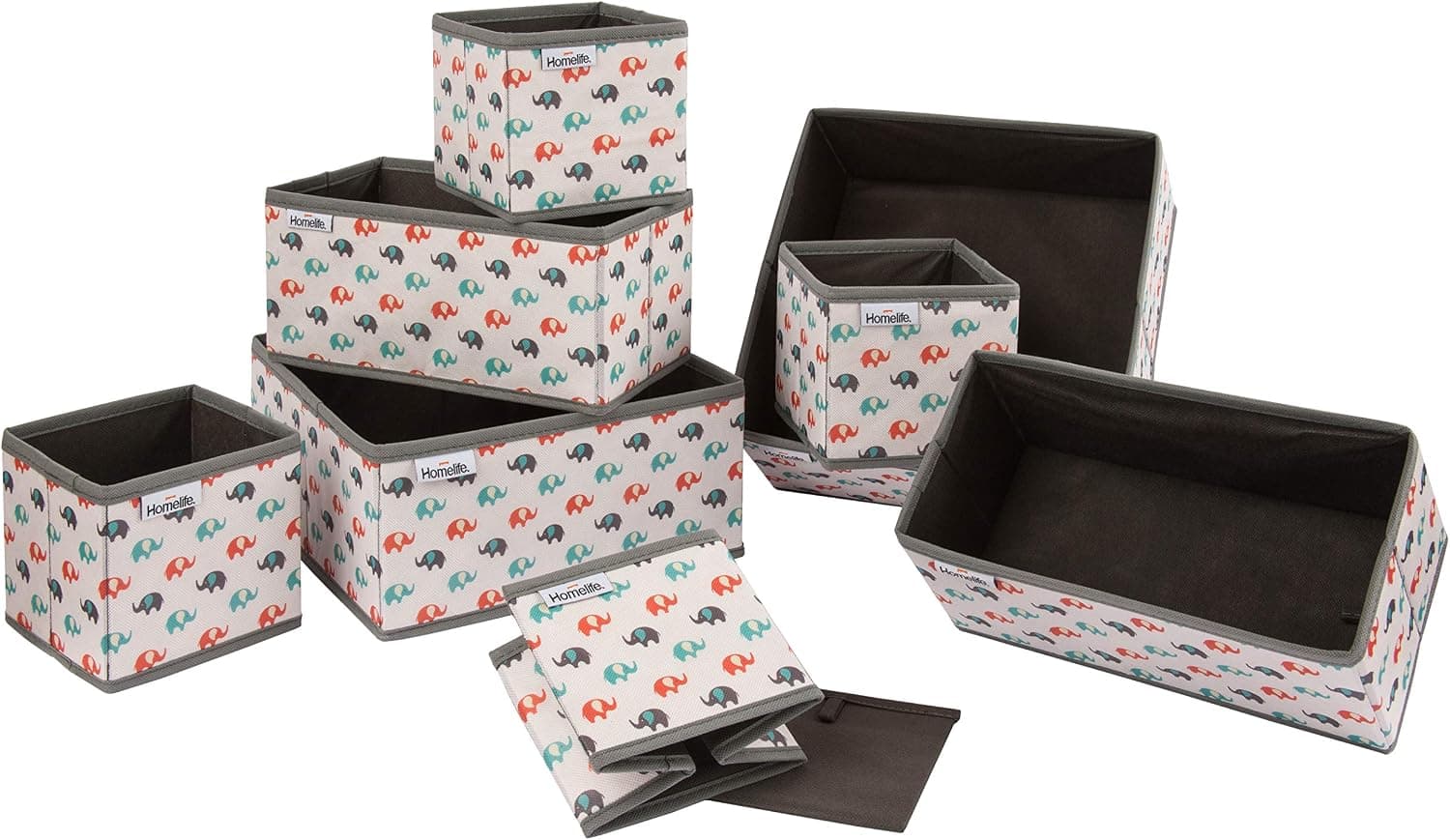 Homelife Dresser Drawer Organizer, Set of 8 Elephant Nursery Pattern Foldable Wardrobe Storage Boxes Dividers Cubes for Socks, Baby, Closet