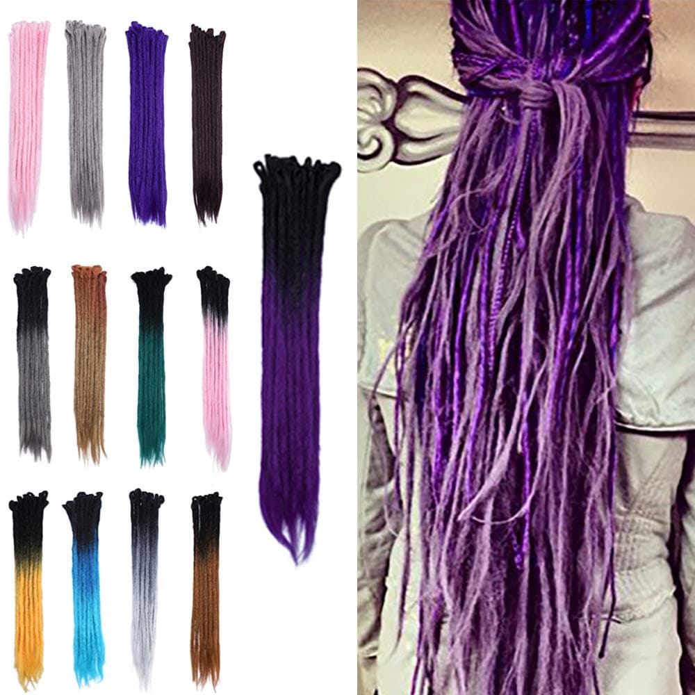 24" Dreadlock Extension Ombre For Hip-Hop Synthetic Heat Resistant Faux Locs Dread Reggae Extension Twist Braiding Faux Locs Crochet For Man Women (5strands/1pack,black to dark purple)
