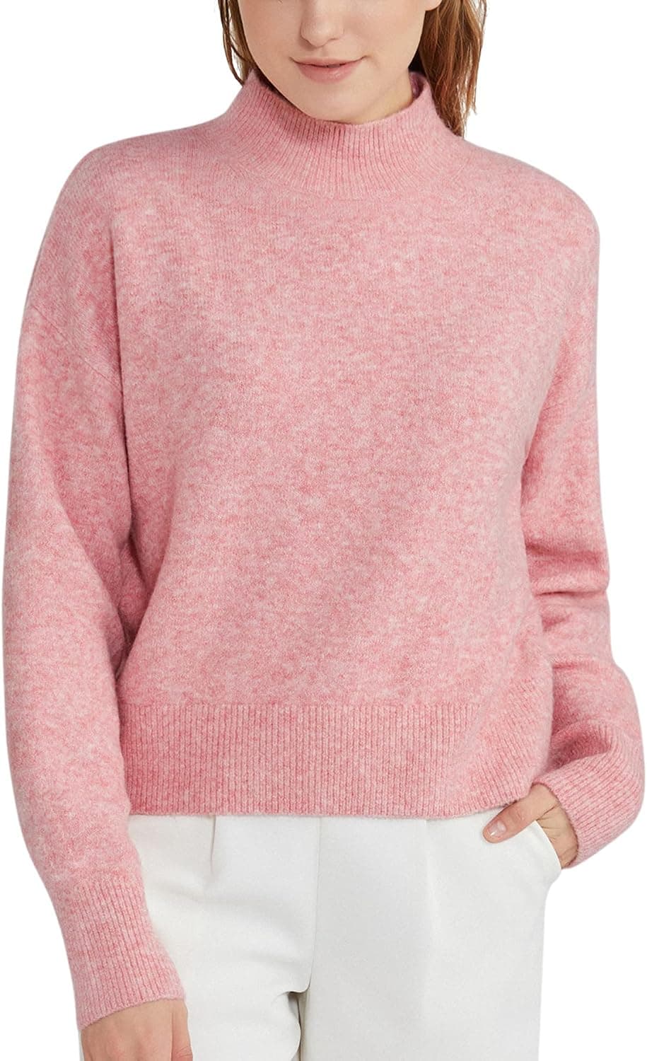 Woolicity Women's Mock Neck Sweaters Long Sleeve Oversized Turtleneck Knit Pullover Cozy Thick Soft Casual Tops