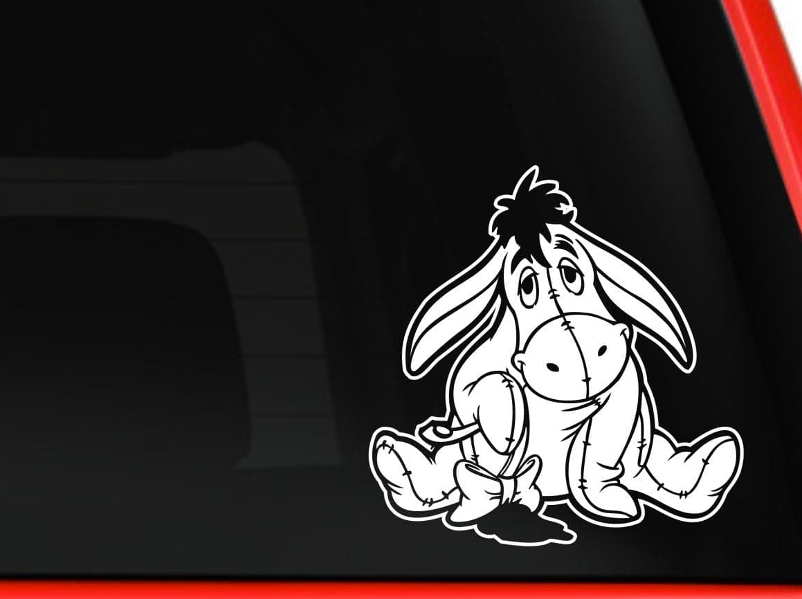 Eyor Cartoon Donkey Character Decal Vinyl Car Truck SUV Window Wall Tumbler Lunchbox Laptop Decor (White, 5.5")