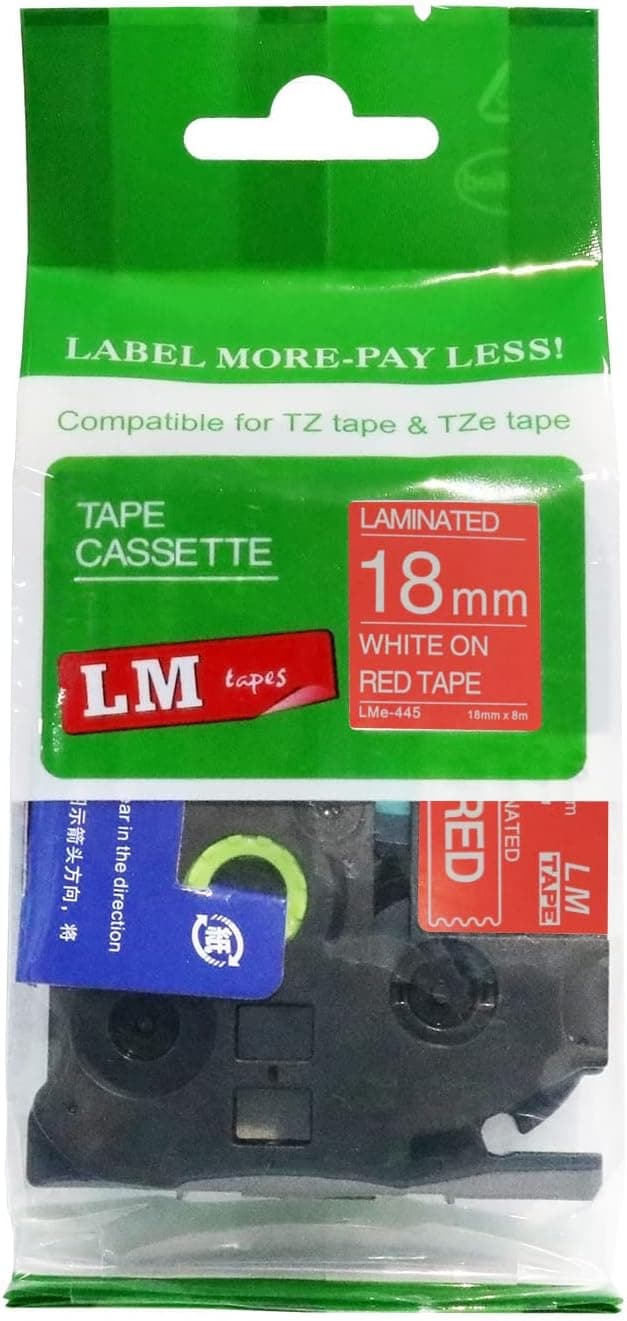 LM Tapes - Premium 3/4" (18mm) White on Red Compatible TZe P-Touch Tape for use with Brother PT-1830, PT1830 Ptouch Label Printer Includes Tape Size/Color Guide.