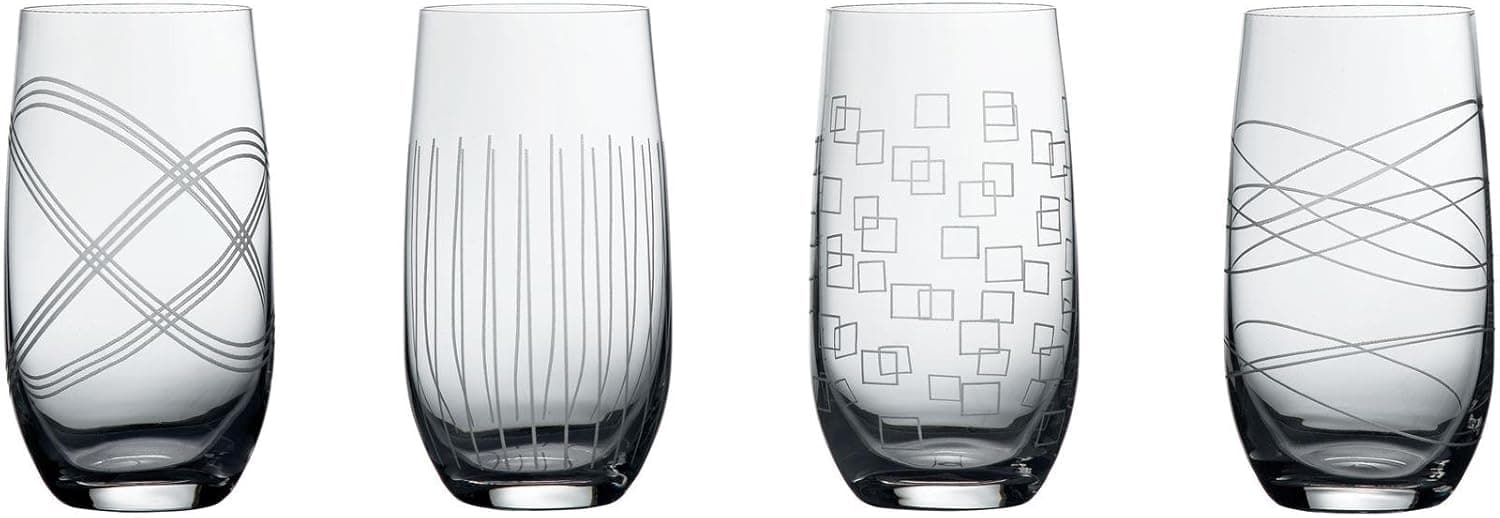 Royal Doulton Party Collection Glass Set-Assorted Patterns-Highballs-Set of 4