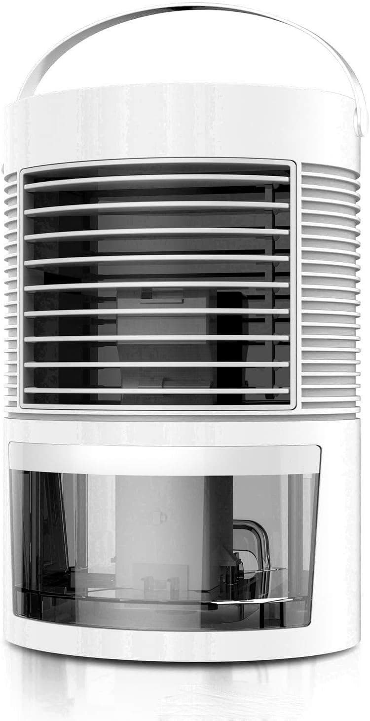 Portable Air Conditioner, Personal Evaporative Air Cooler / Humidifier Purifier, Noiseless Mini Desktop Misting Fan with Handle Design, 3 Speeds Fan & 7 Colors LED Light