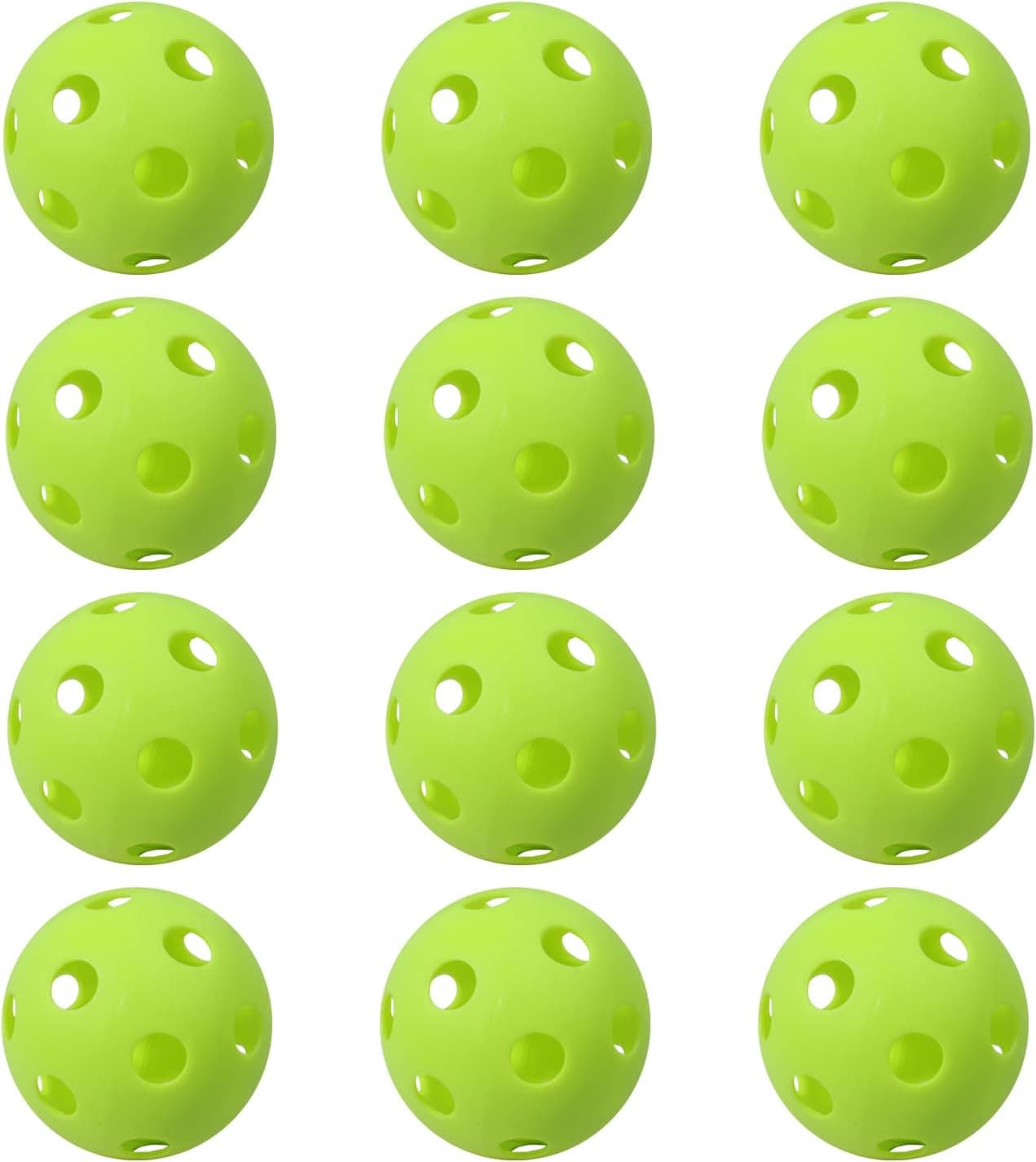 GSE 12-Pack Plastic Practice Baseballs, Training Baseballs for All Skill Levels. Limited Flight Hollow Airflow Softballs for Indoor/Outdoor Pitching, Batting, Throwing, and Catching Practice（12-Pack）