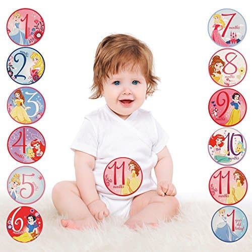 Disney Baby Girls Princess Monthly Milestone Photo Prop Belly Stickers, 12 Sticker Gift Set, 0-12M