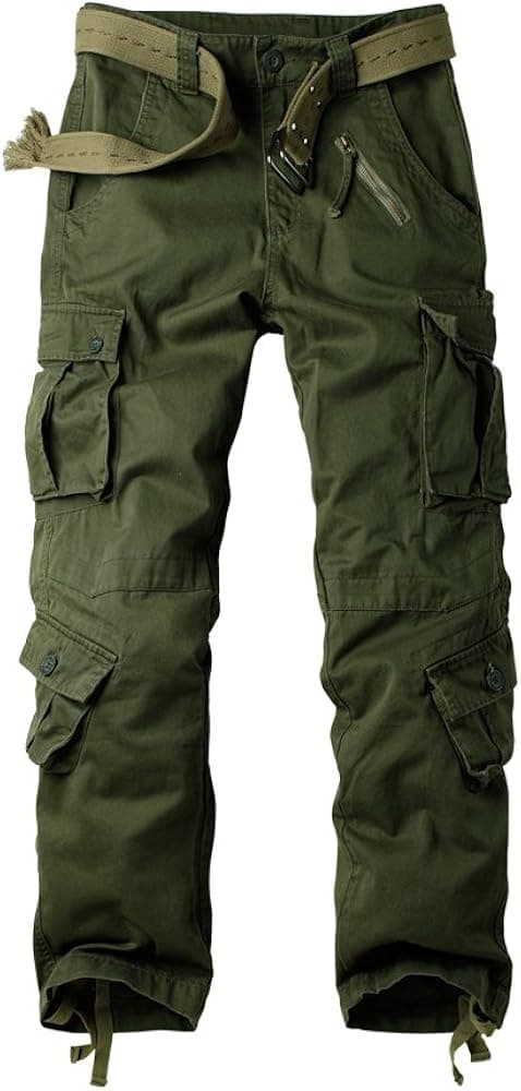 OCHENTA Men's Casual Military Cargo Pants Baggy Camo Work Trousers with 8 Pockets (No Belt)