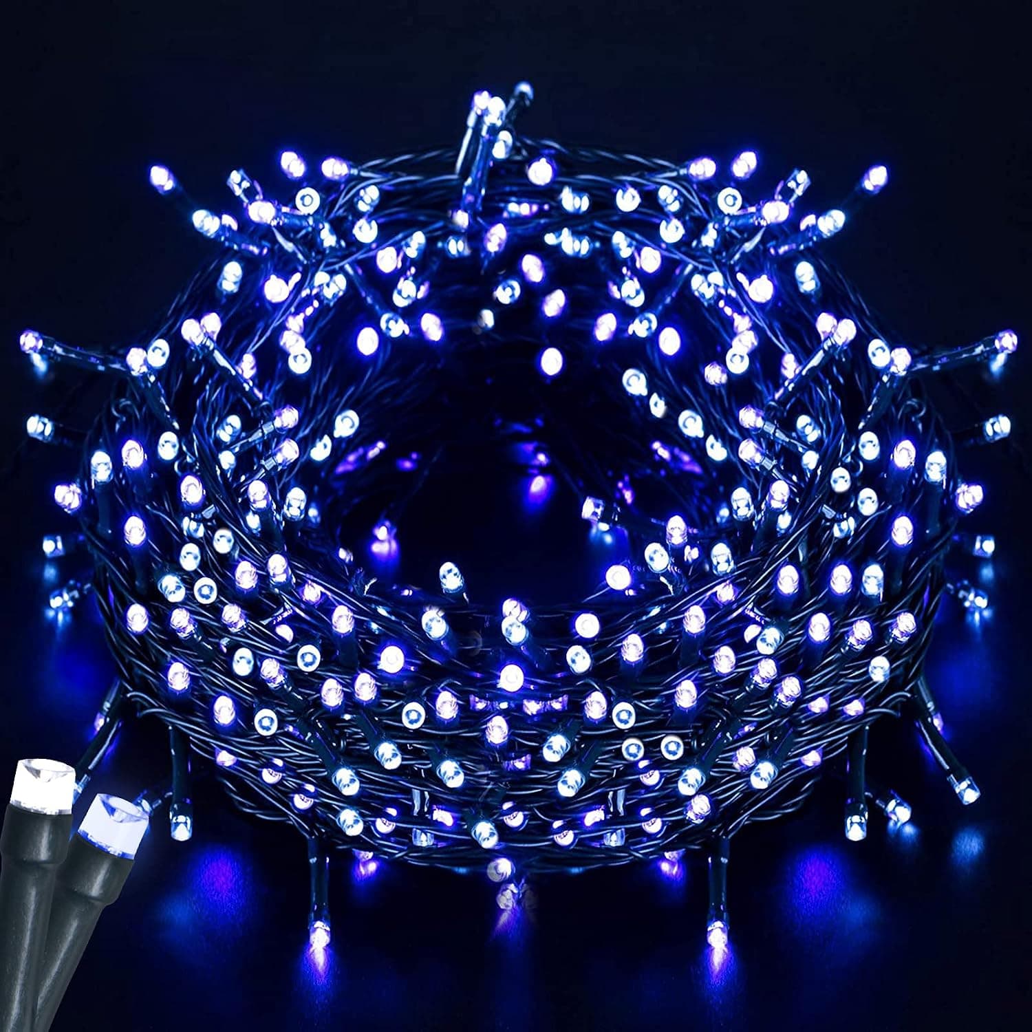 Battery Operated String Lights-132FT 300 LED 8 Modes Outdoor/Indoor Waterproof Fairy Lights, Decorative Light Strings for Wedding Party Bedroom Roof Garden Ramadan Easter Holiday, Blue White