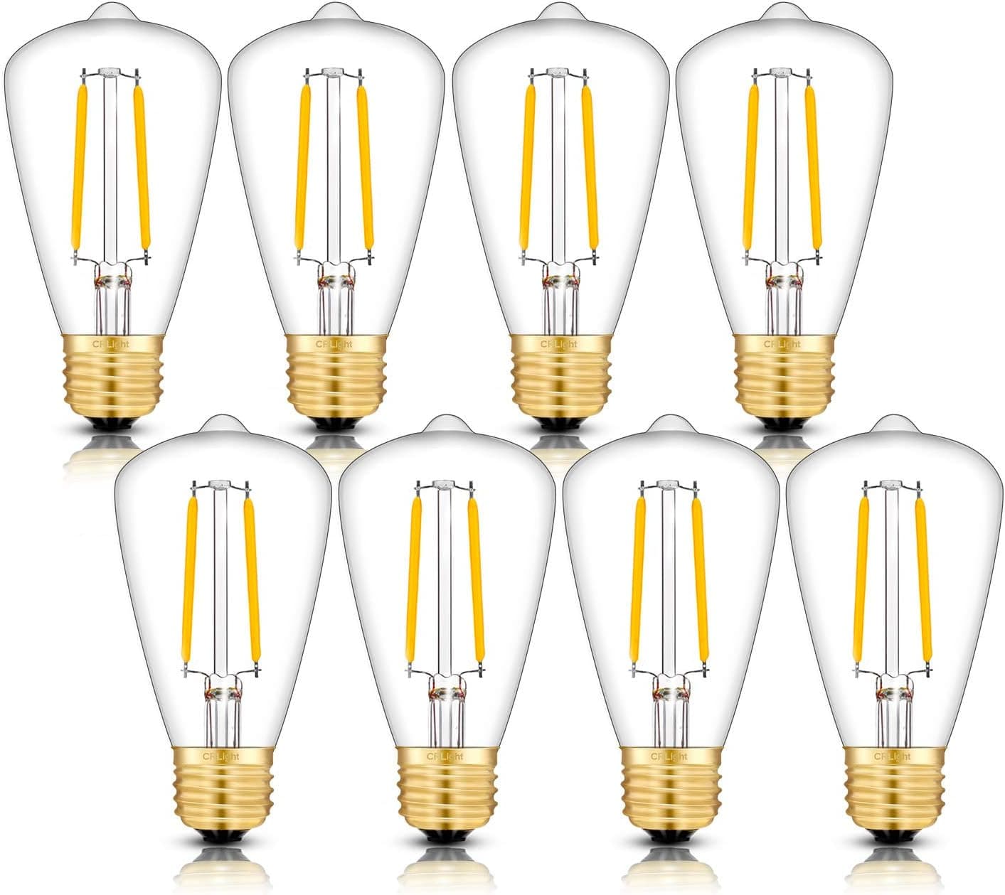 CRLight 2W LED Edison Bulb 30W Equivalent 300LM, 3000K Soft White E26 Medium Base, Vintage Edison Style Tiny ST48 / ST14 Clear Glass Dimmable LED Filament Light Bulbs, Pack of 8