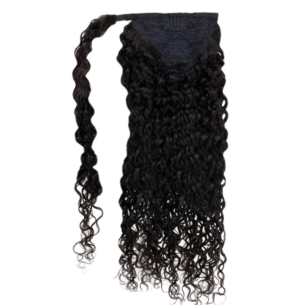 RUNATURE Ponytail Hair Piece Human Hair Ponytail Natural Wavy Ponytail Extension Off Black 24 Inches 100g One Piece Wrap Around Pony Tails Extensions