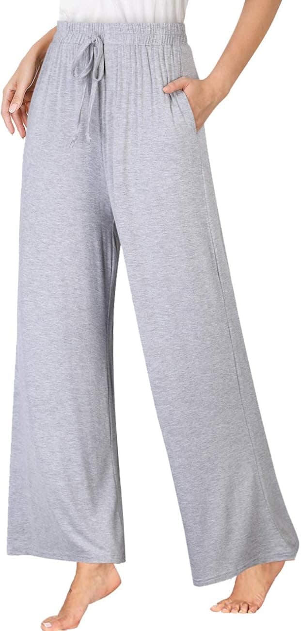 GlorySunshine Women's Yoga Pants Elastic Waist Solid Palazzo Casual Wide Leg Lounge Pants with Pockets