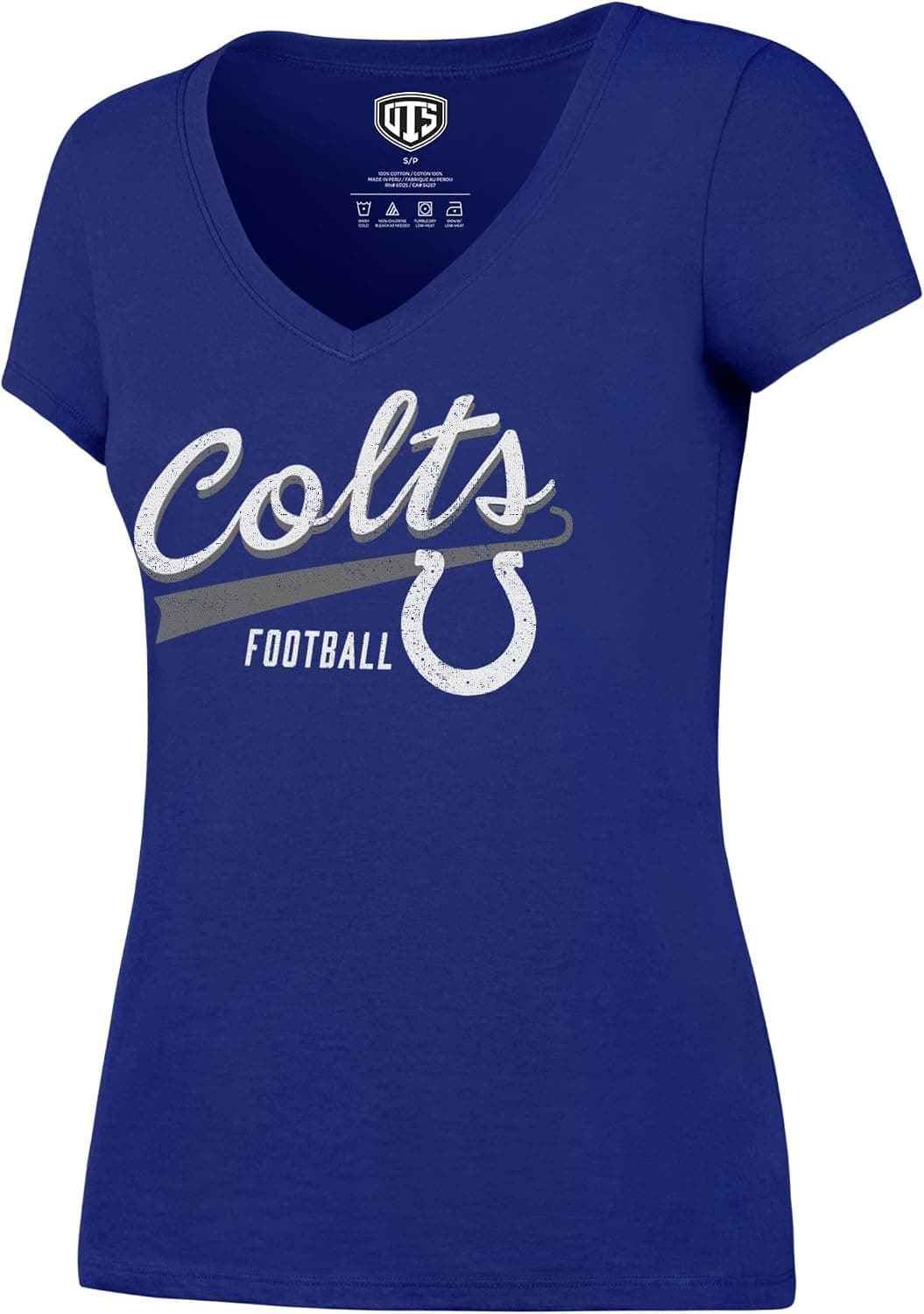 OTS NFL Indianapolis Colts Women's Rival V-Neck Tee, Distressed Cedarville, Medium