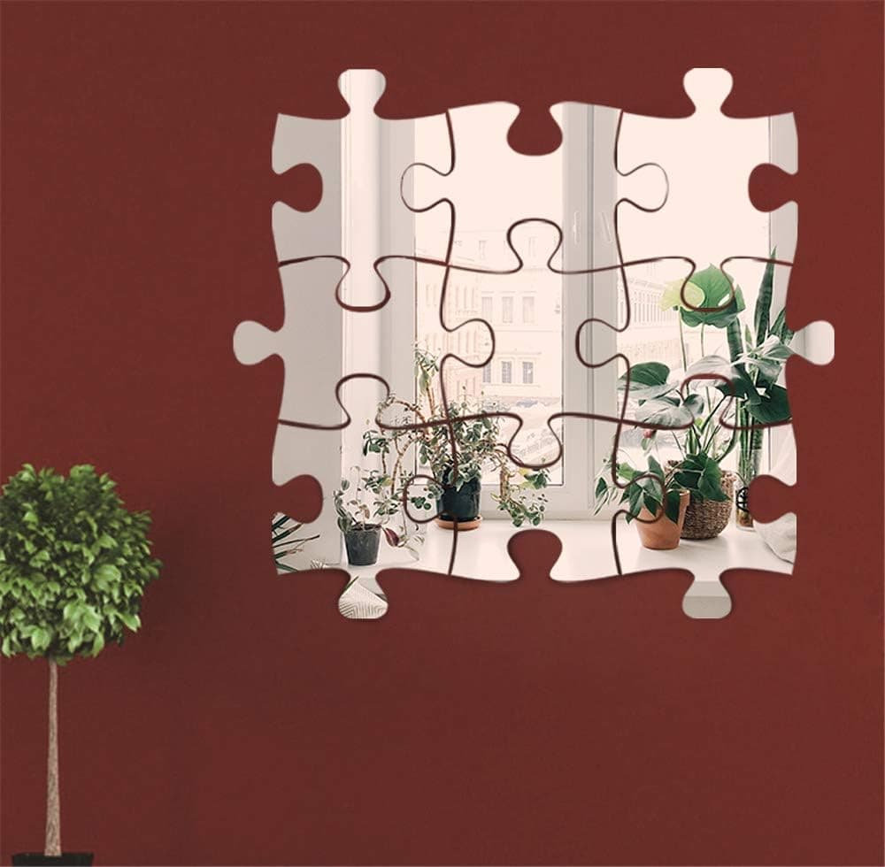 3D Mirror Acrylic Wall Stickers Tiles, Jigsaw Hexagon Wavy Mirror Sticker Art DIY Home Decorative Wall Sheet Plastic Mirror for Home Living Kids Room Bedroom Sofa TV Setting Decoration Decor Decal