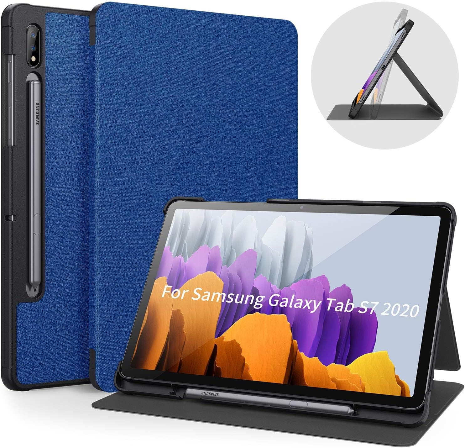 Bokeer Designed for Samsung Galaxy Tab S7 Case 2020/Galaxy Tab S8 Case 2022 SM-X700/X706/T870/875/878, Shockproof Protective Smart Folio Case, PC Hard Back Cover, Support Auto Wake/Sleep (Navy)