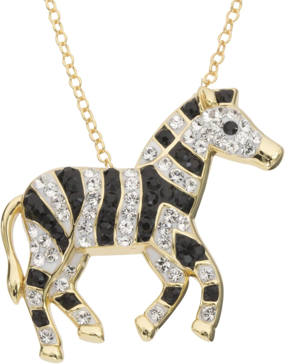 CRYSTALOGY Women’s Jewelry, Sterling Silver Yellow Gold Plated Swarovski Crystal Zebra Animal Pendant Necklace, 18” Chain