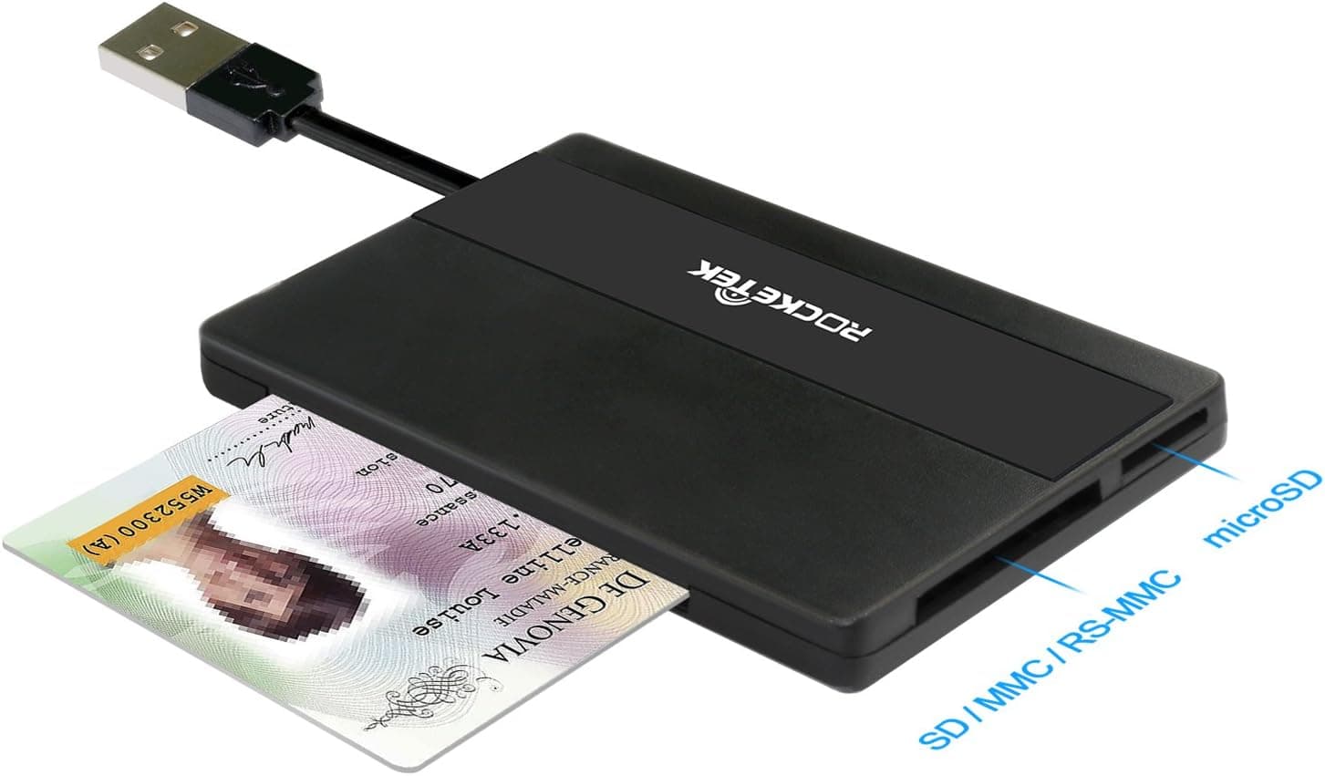 Rocketek DOD Military USB Smart Card RMemory Card Reader, Rocketek DOD Military USB Common Access CAC Smart Card Reader, Compatible with Windows (32/64bit) XP/Vista/ 7/8/10, Mac OS X - RT-SCR7