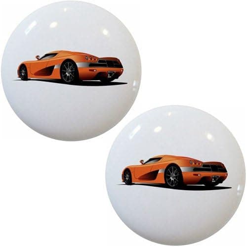 Orange Sports Car Ceramic Cabinet Drawer Knobs (Set of 2 Knobs)