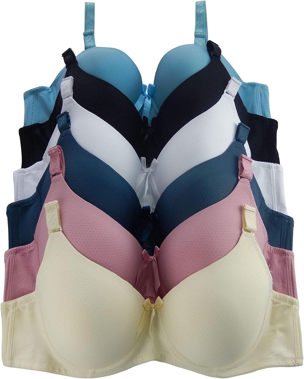 Viola's Secret 6 Pack of Color Print T-Shirt Bras B Cup C Cup and D Cup