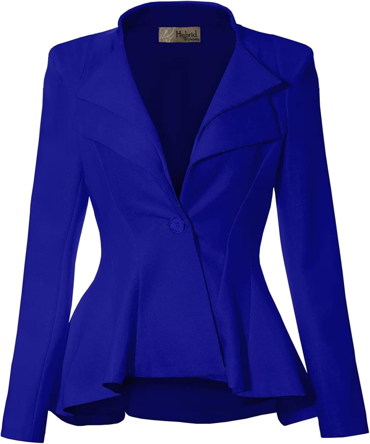 Hybrid Women's Casual Work Office Dressy Double Notch Lapel Sharp Shoulder Pad Single Button Peplum Comfy Blazer