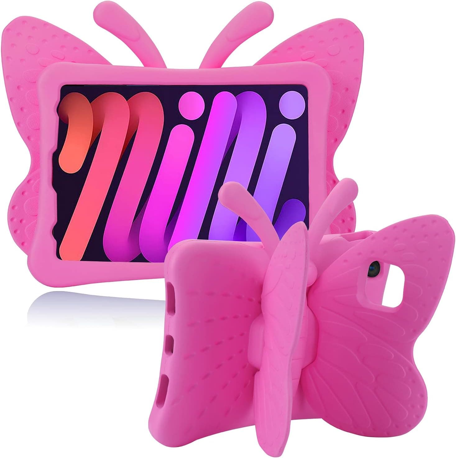 JGY iPad Mini 6 8.3 Pretty Butterfly Case for Kids Girl Light Safe EVA Foam Full Cover Sturdy iPad Mini 6 Kids case with Stand Pencil Holder Shockproof Rugged case for iPad Mini 6 (Rose)