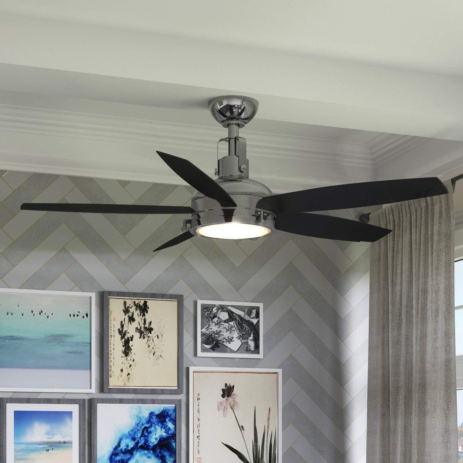 Urban Ambiance Luxury Traditional Indoor Ceiling Fan, Medium Size: 17.6" H x 52" W, with Transitional Style Elements, Polished Chrome Finish, UHP9141 from the Pismo Collection