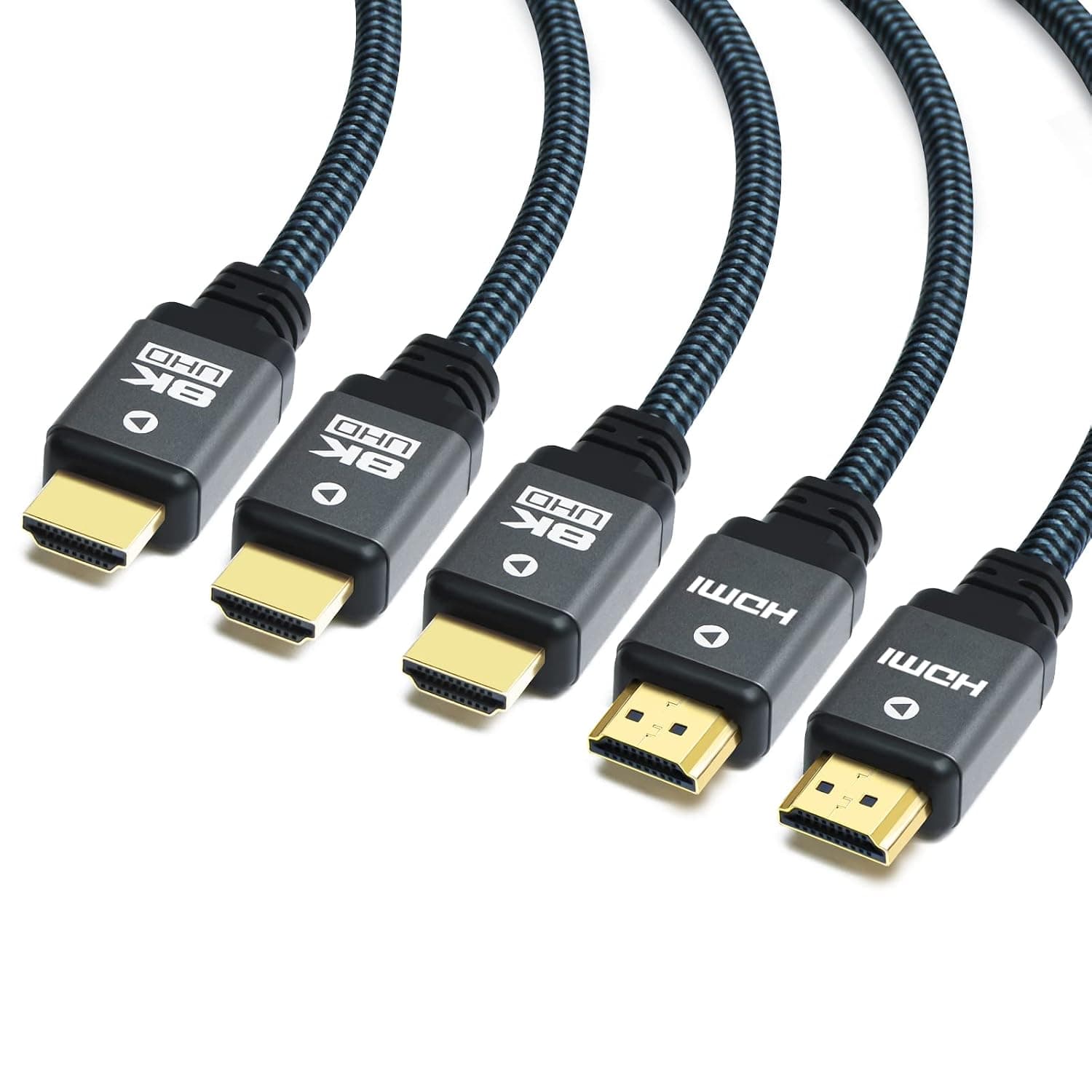 8K HDMI Cable 3ft (5 Pack) High Speed 48Gbps HDMI 2.1 Cord, Durable Nylon Braided, Supports 8K@60Hz, 4K@120Hz, 10K, 2K, HD, 3D, Dynamic HDR, HDCP 2.2, 4:4:4, eARC, 100% Real 8K Quality (3ft, 5 Pack)