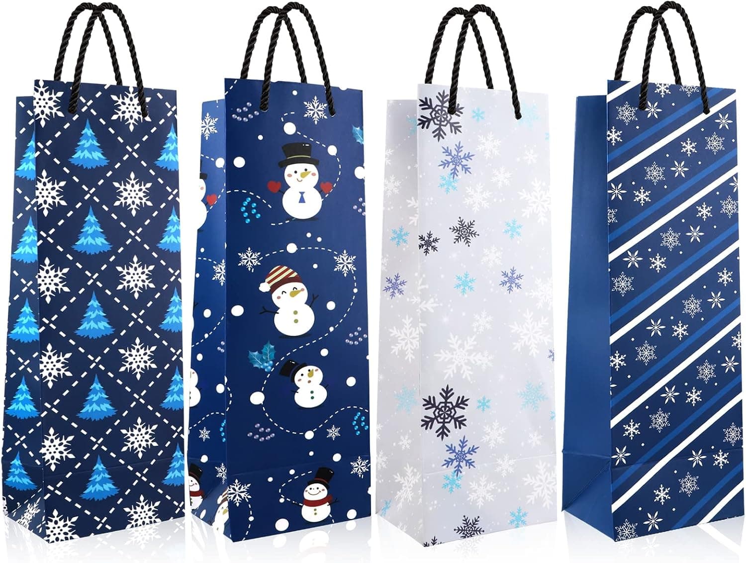 HOWAF 12Pcs Winter Snowflakes Wine Gift Bags, Christmas Wine Bottle Gift Bags Bulk with Handle for Christmas Party Table Decor Favors, Christmas Snow Treat Bags for Wine Bottles Decoration Supplies