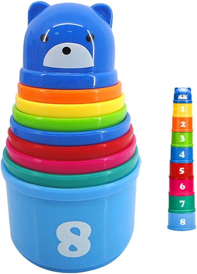 HuoBi 9 Pieces Stacking and Nesting Cups Early Learning Toys（Color Shipped Randomly）,Educational Rainbow Stacking & Nesting Cups Baby Building Set Early Educational Toddlers Toy for Baby (Colorful)