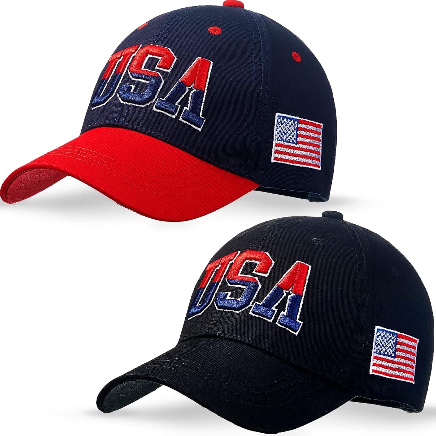 HTVSHEE 2 Pieces USA Flag Hat Patriotic Baseball Cap American Flag Baseball Cap USA Tactical Hat for Men Women Teens