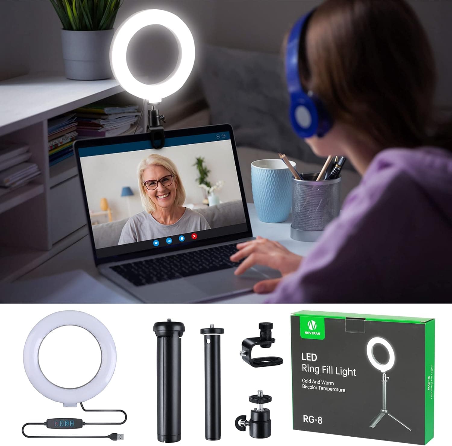 Webcam Ring Light for Laptop, 6 inch Zoom Lighting,Video Conference Lighting, MacBook Ipad Light for Teleworking/Zoom Calls/Self Broadcasting/Live Streaming/YouTube Video/TikTok