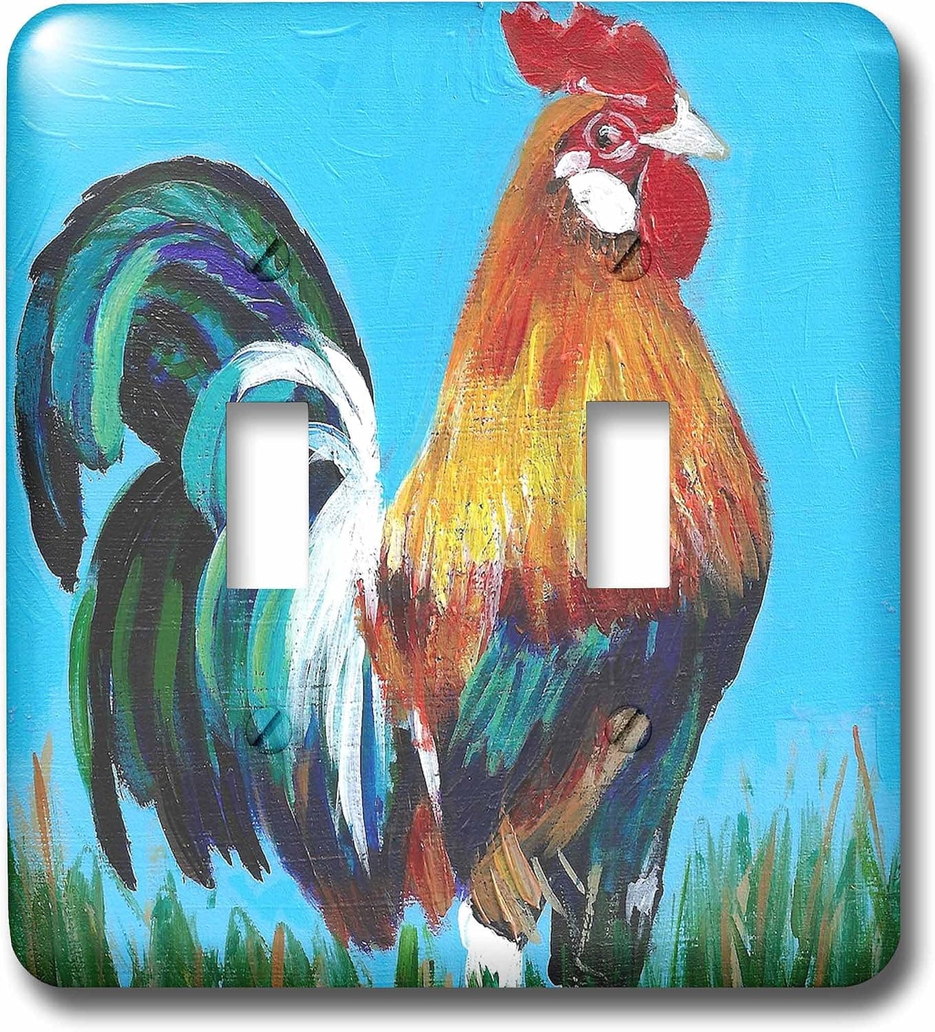 3dRose lsp_186260_2" Rooster On Blue Background Double Toggle Switch