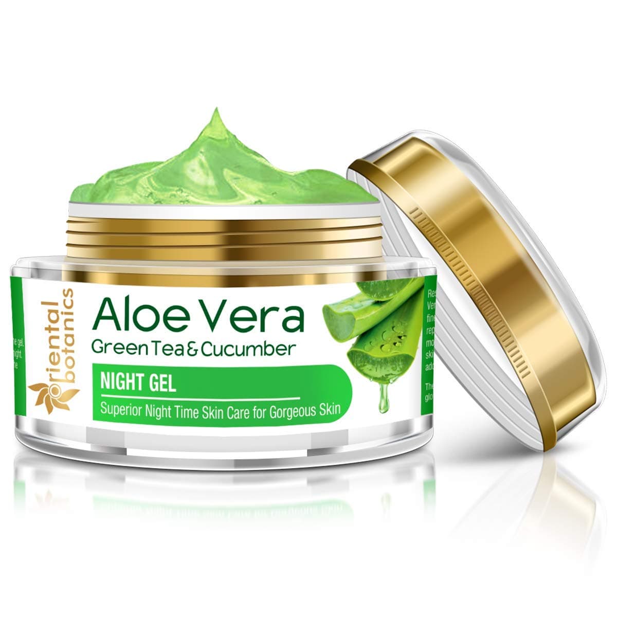 Oriental Botanics Aloe Vera, Green Tea & Cucumber Night Gel, 50gm (With Pure Aloe Vera, No Paraben or Silicon)