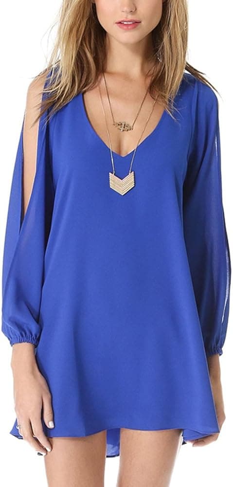 OP SKY Women Sexy Off Shoulder V-Neck A-line Mini Strapless Loose Casual Dress