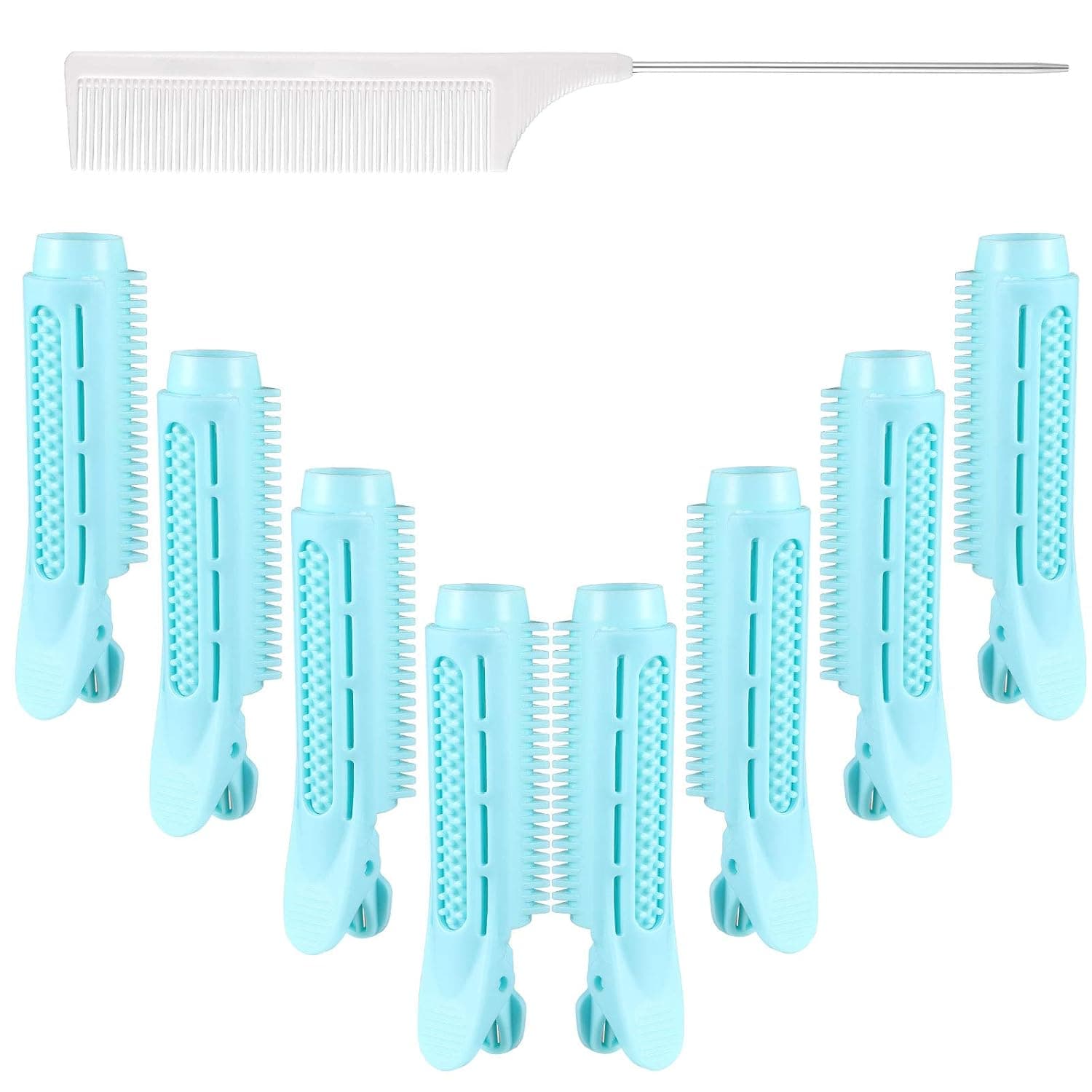 8 Pieces Volumizing Hair Root Clip with Rat Tail Comb, Hair Root Self Grip Hair Clip Fluffy Hair Clip Naturally Fluffy Hair Root Curler Clip Tool (Blue, White)
