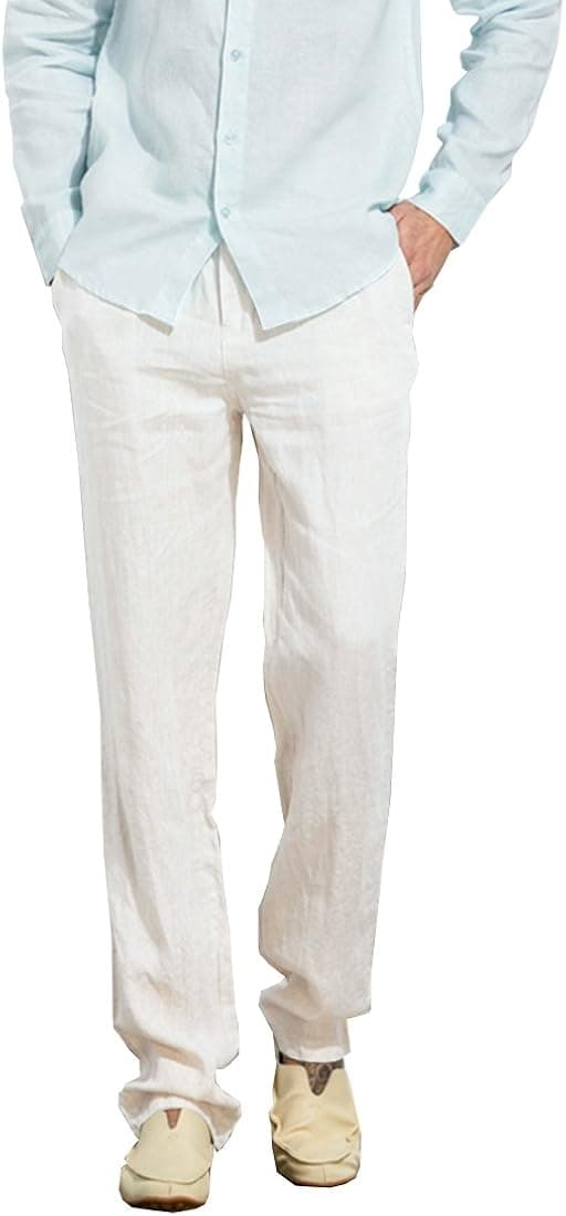 Manwan walk Men’s Casual Beach Trousers Elastic Loose Fit Lightweight Linen Summer Pants K70