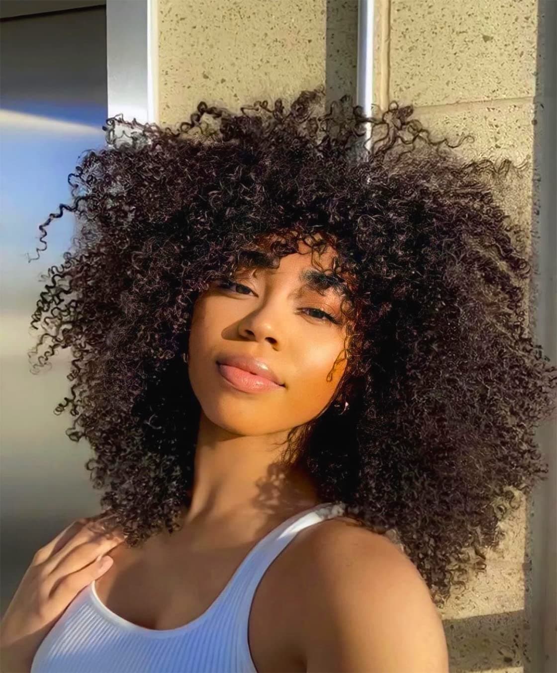 SOFUN Short Curly Afro Wigs with Bangs for Black Women Short Kinky Curly Wig Synthetic Fiber Full Hair Wig(Brown)