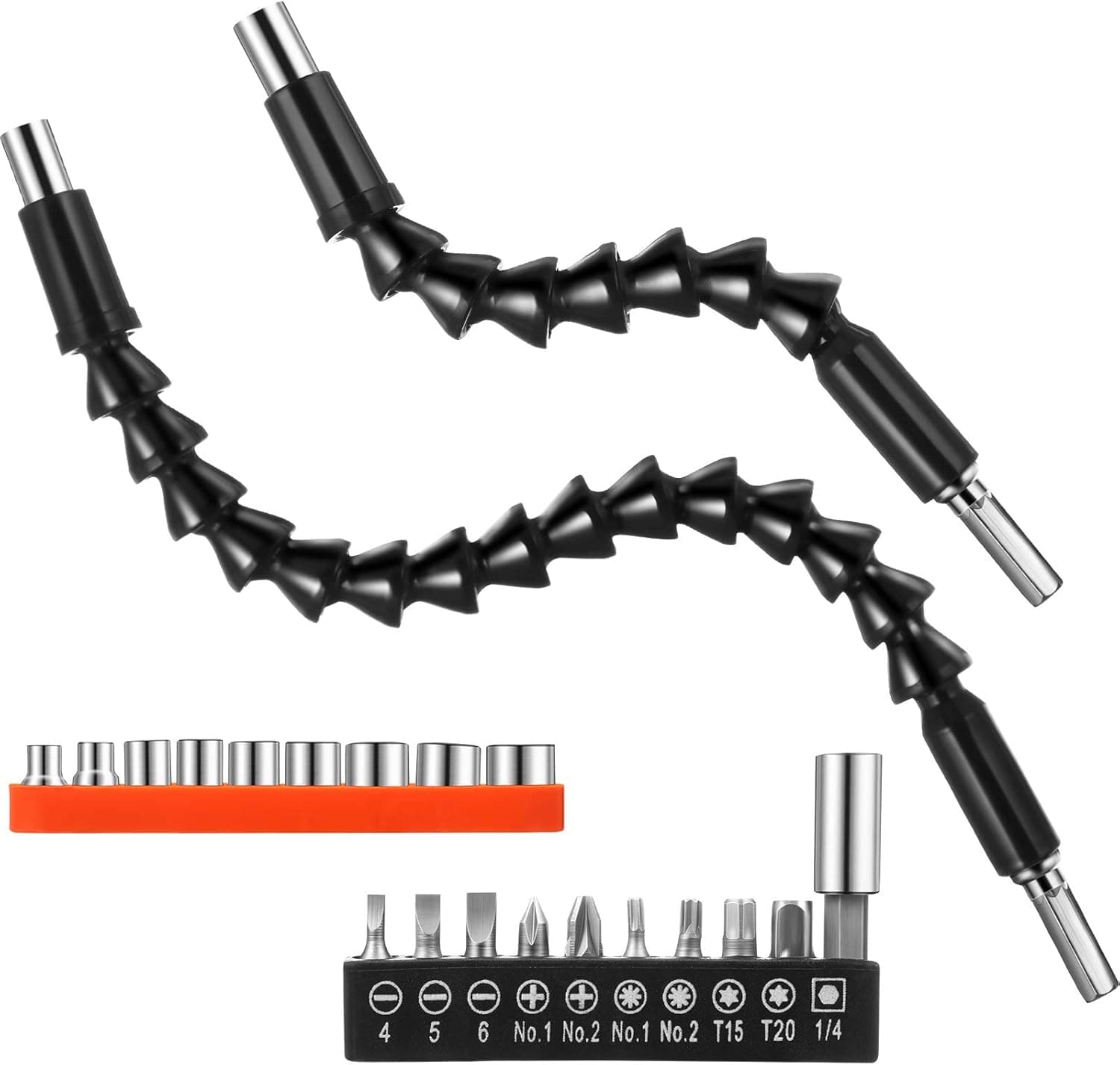 2 Pieces Flexible Drill Bit Extension Magnetic Hex Soft Shaft Drill Adapter 9 Pieces Universal Nut Driver Drill Bit Set and 10 Pieces Screwdriver Bit Drill Set for Hand Power Drill Electric Screwdrive