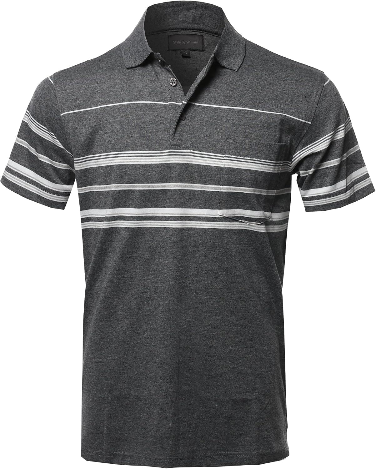 Style by William Men's Casual Striped Short Sleeves Three-Button Polo T-Shirt