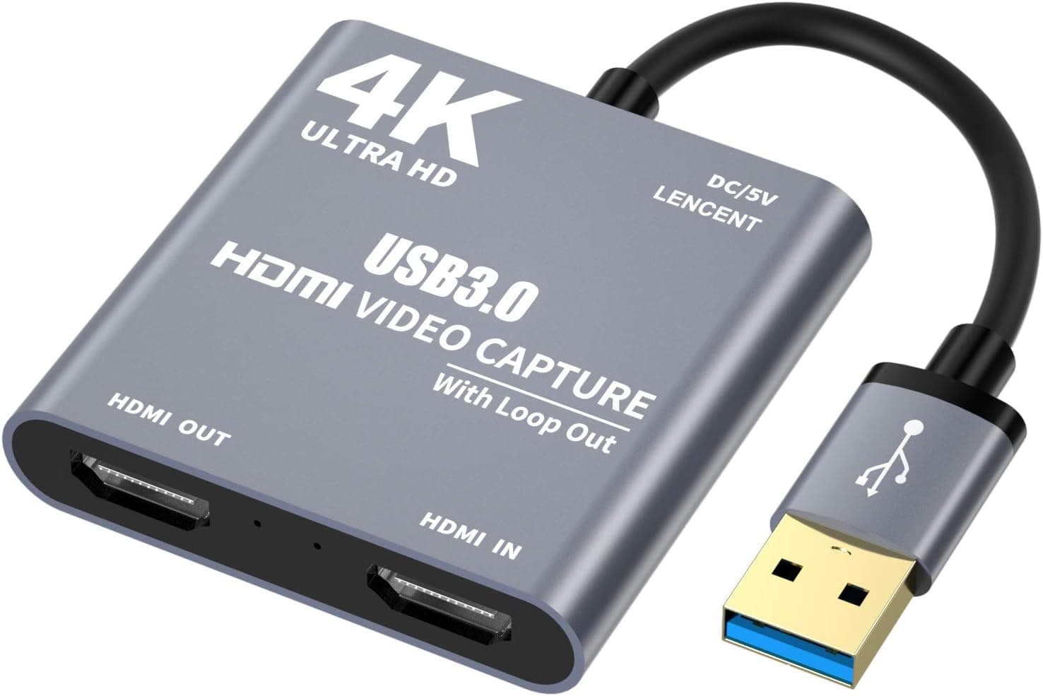 LENCENT 4K HDMI Game Capture Card, HDMI to USB 3.0, Video Audio Capture with Loop-Out - Full HD 1080p60, Record via DSLR Camcorder Action Cam, for Streaming, Teaching, Conference or Live Broadcasting…