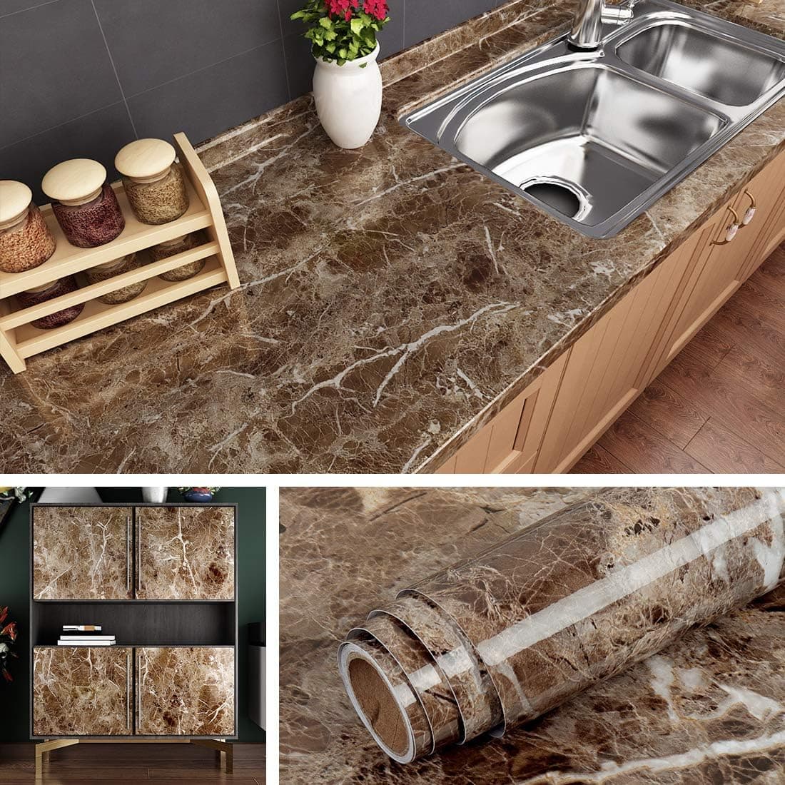 Livelynine Marble Wallpaper Peel and Stick 15.8x394 Contact Paper Peel and Stick Countertops for Kitchen Counter Marble Sticker for Table Bathroom Countertop Covers Desk Vinyl Wrap Renter Friendly