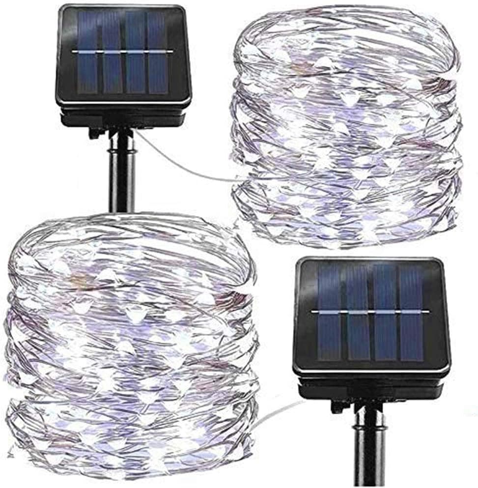 Upgraded Solar String Lights, 2 Pack 120 LED Solar Fairy Lights 8 Modes Copper Wire Lights Waterproof Outdoor String Lights for Garden Patio Gate Yard Party Wedding Indoor Bedroom (Cool White)