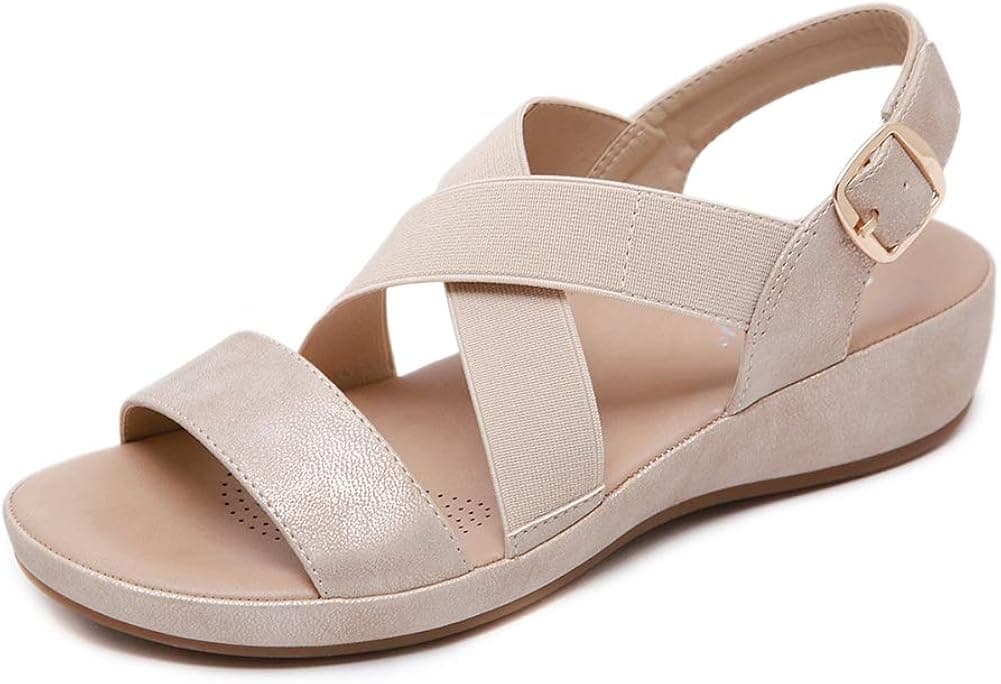 Meeshine Women's Summer Wedge Sandals Casual Outdoor Comfortable Slip on Sandals Walking Shoes with Arch Support