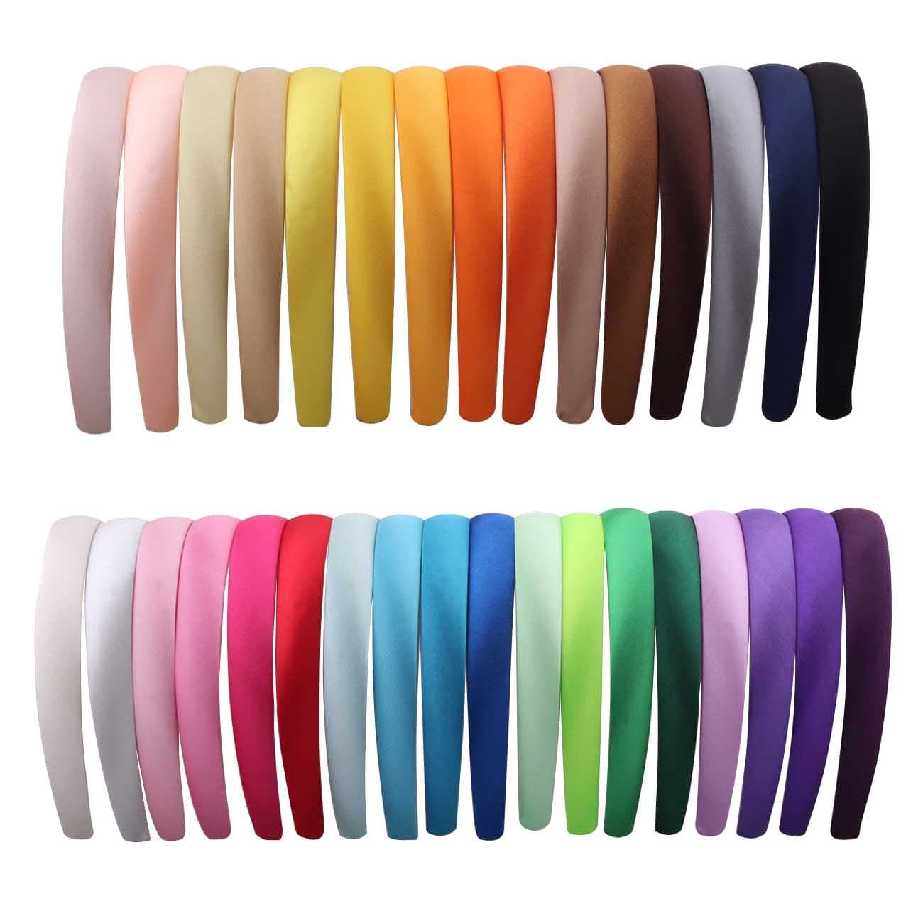 Candygirl 0.8 Inch Wide Satin Covered Girls Headbands DIY Ribbon Headbands for Girls Women Craft Hairband（33PCS）